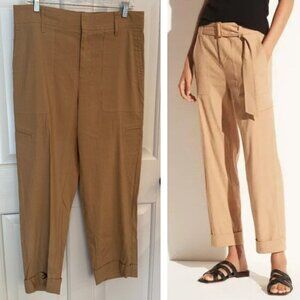 Vince Tan High Waist Linen Blend Cropped Straight Leg Trouser Pants 45698